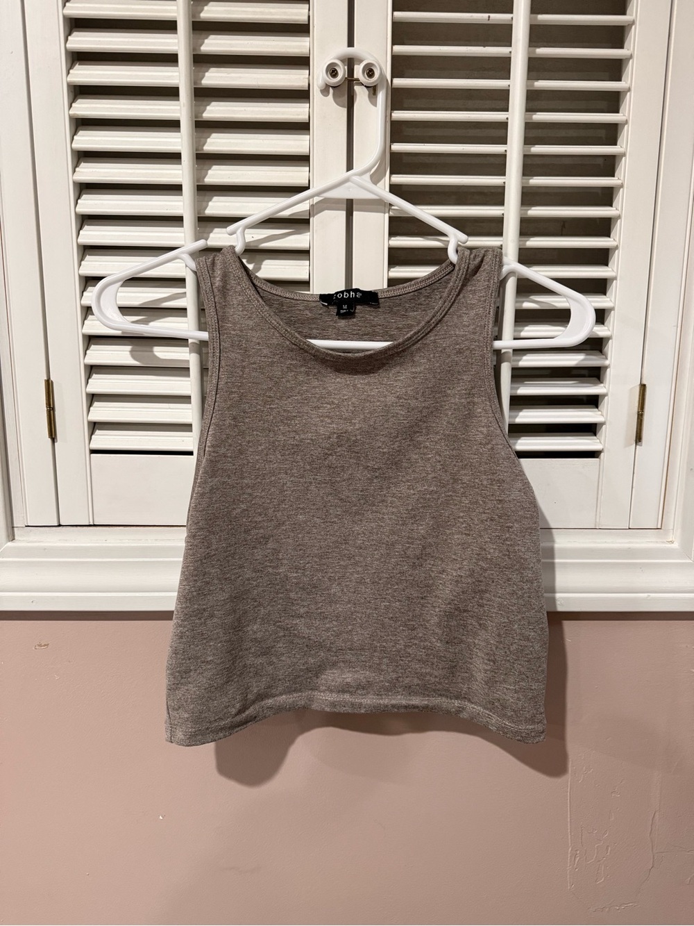 Zobha Taupe Ribbed Cropped Tank Top